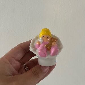 Fisher Price Little People Blonde Baby Girl in Pink with Brown Teddy 2009